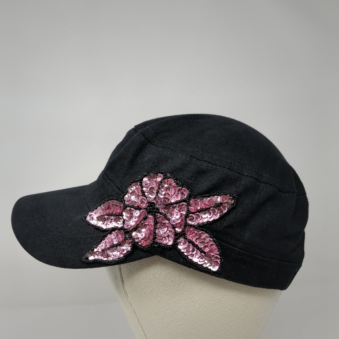 Parquet Slideback Cadet Army Hat Black One Size Sequin Beaded Flower