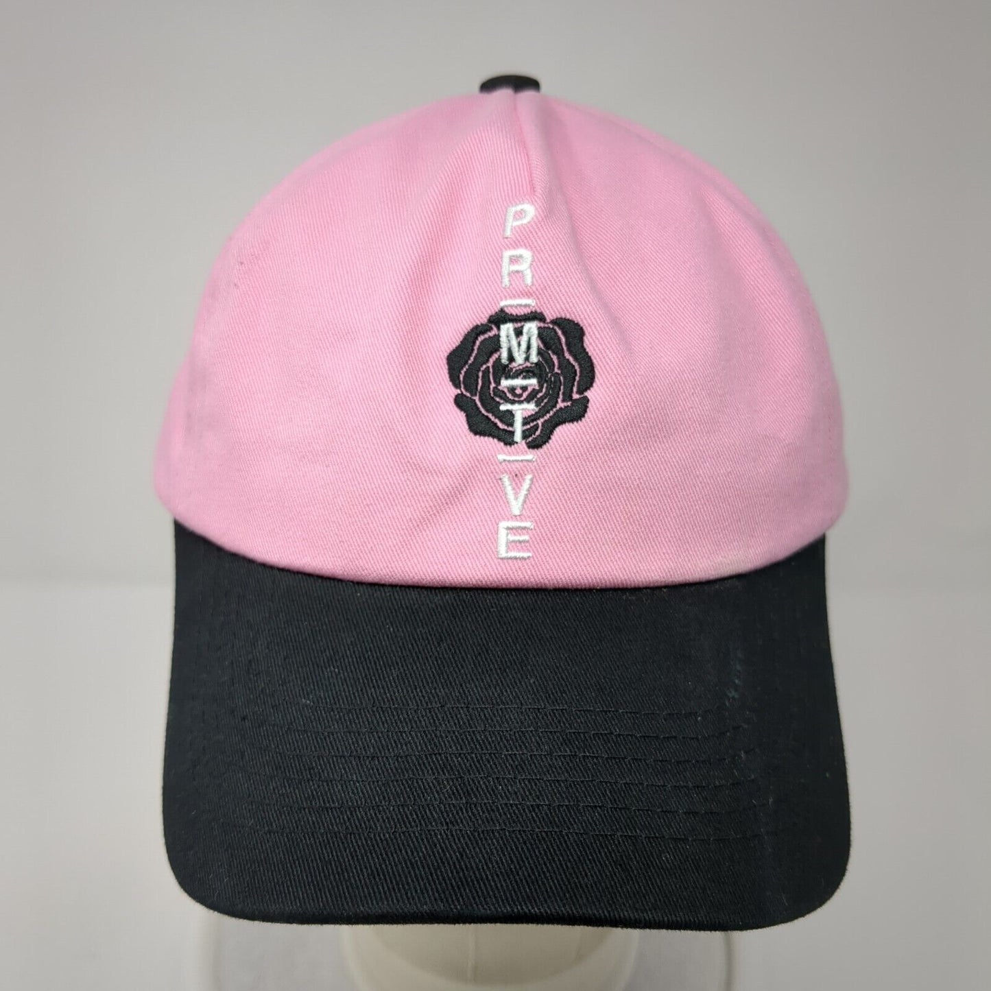 Primitive Slideback Hat Pink One Size Adjustable Embroidered Floral Cotton