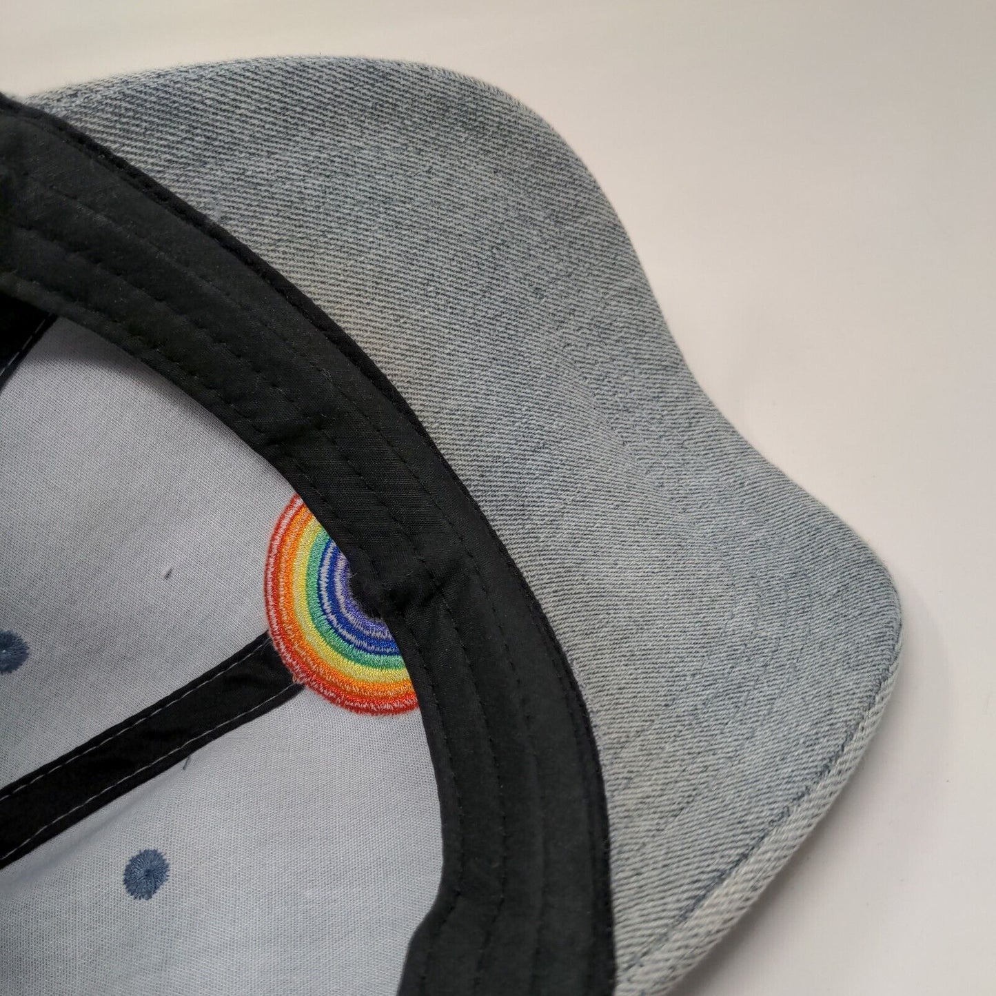 Rainbow Strapback Hat Blue One Size Embroidered Denim Vent Holes