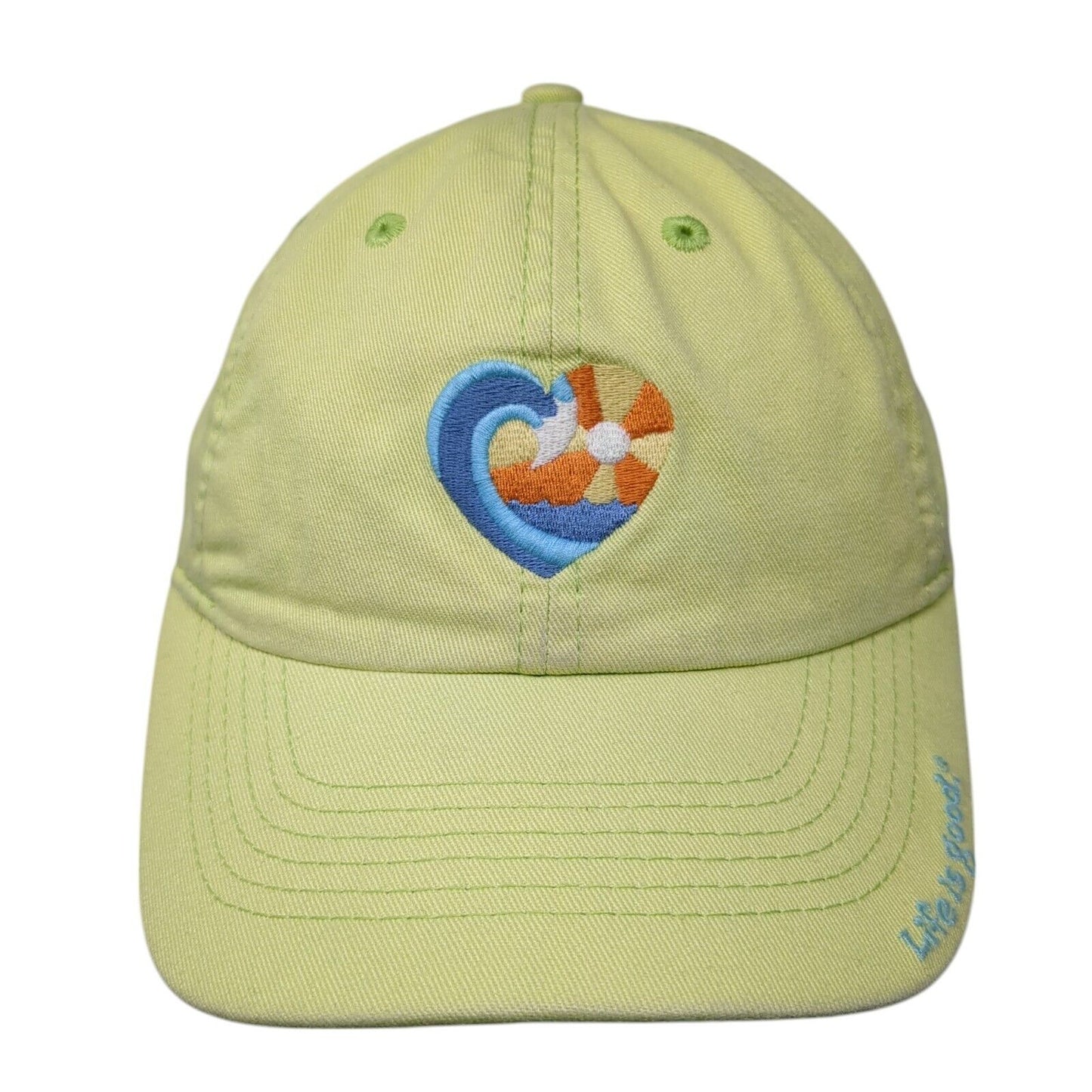 Heart Beach Wave Slideback Hat Green One Size Adjustable Life Is Good