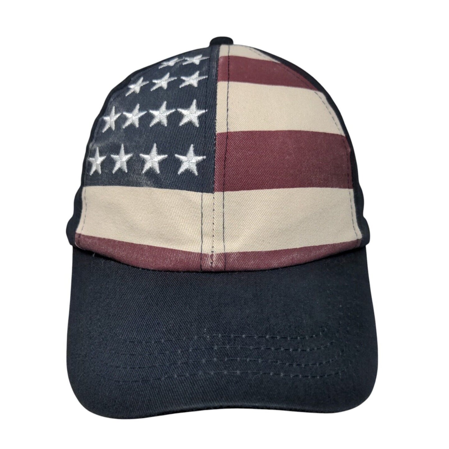 American Flag Strapback Hat Multicolor One Size Adjustable Embroidered