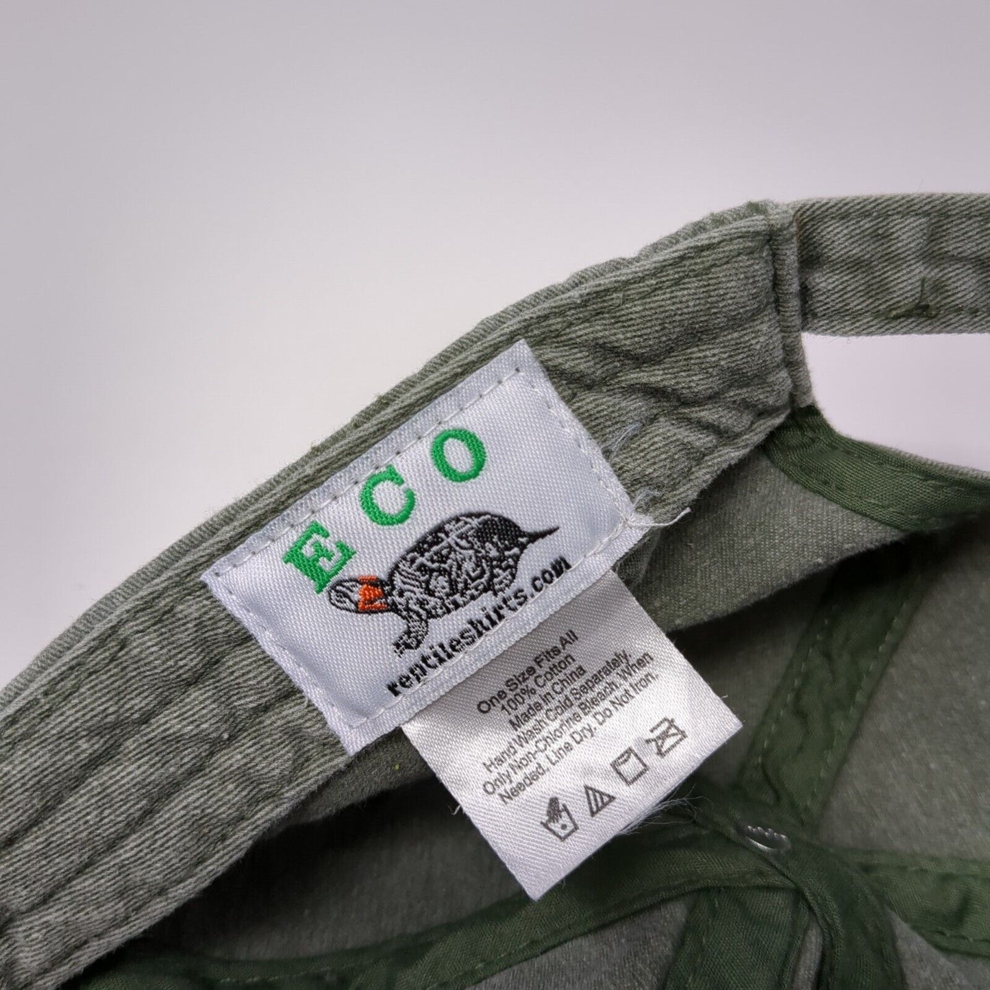 Lion Face Slideback Hat Green One Size Adjustable Embroidered 6 Panel Eco Cotton