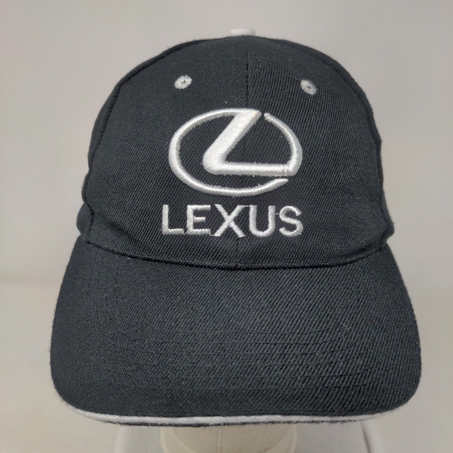 Lexus Strapback Hat Black OSFA Adjustable Embroidered Logo Vented Holes 6 Panel