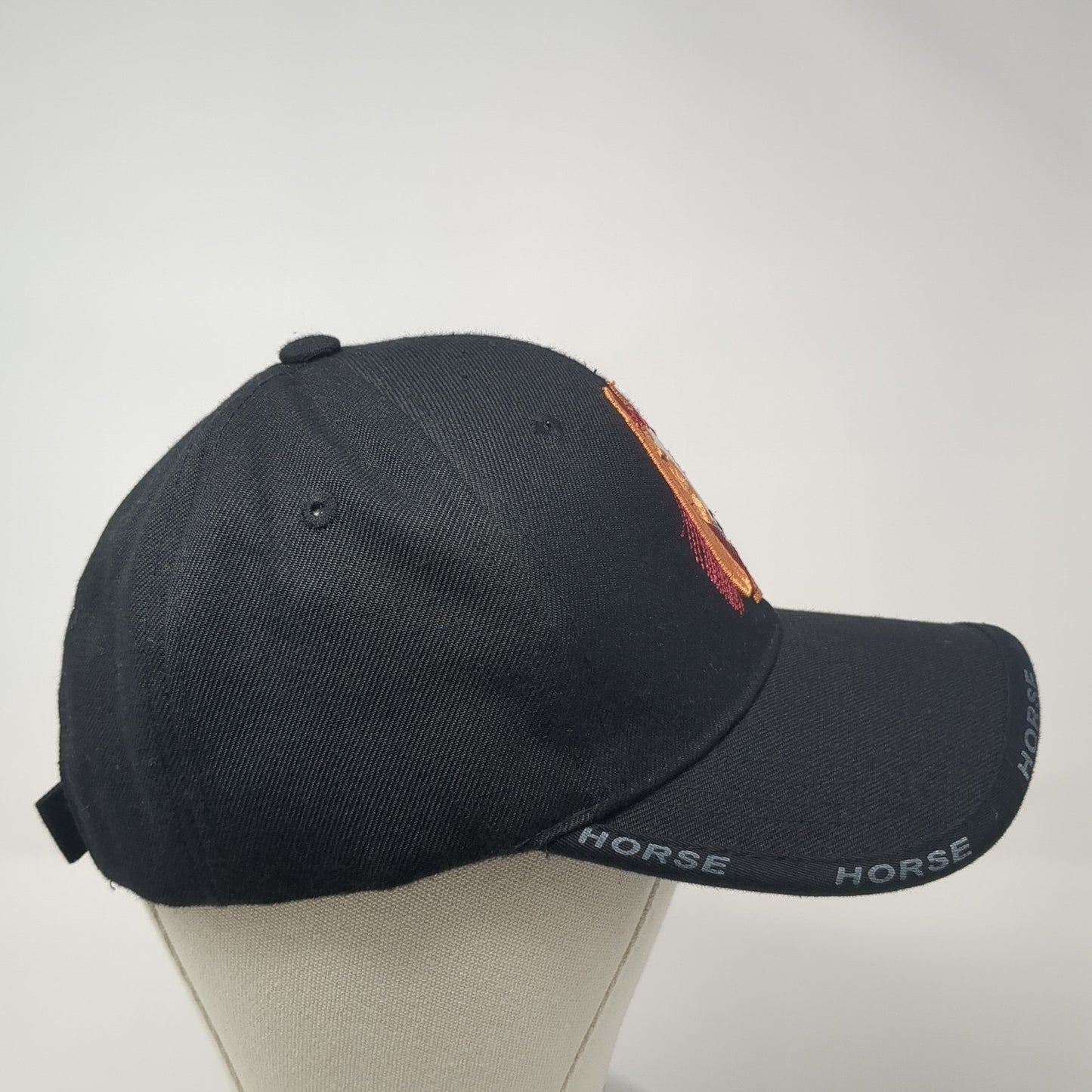Horse Strapback Hat Black One Size Embroidered Adjustable Vent Holes