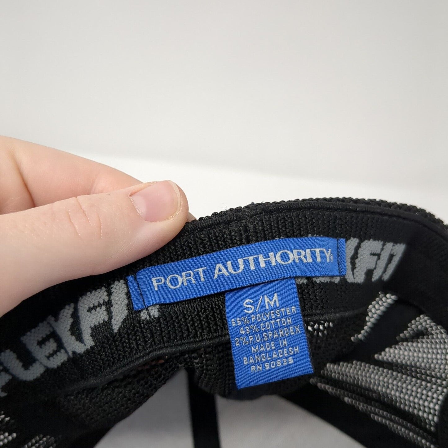 208 Fitted Trucker Hat Black S/M Flexfit Mesh Back Embroidered Port Authority