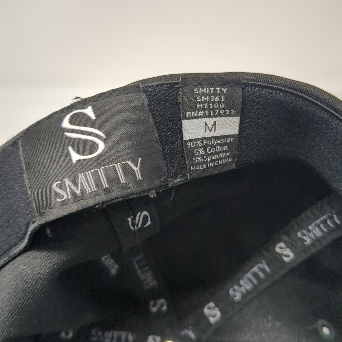 Smitty Baseball Cap Black M Flexfit White Seam Piping Fitted Umpire Sport Hat
