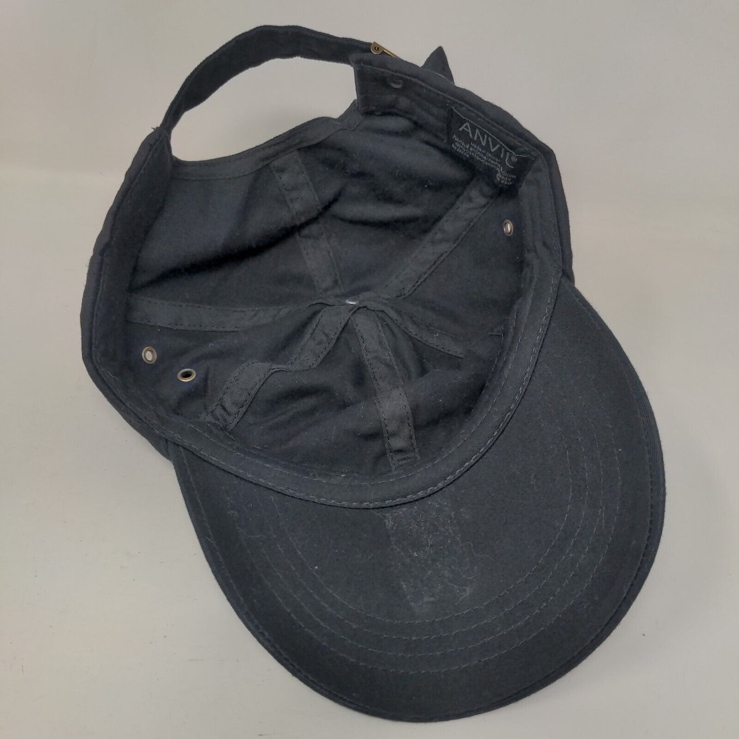 Anvil Slideback Hat Black One Size Adjustable Vented Holes 6 Panel Blank