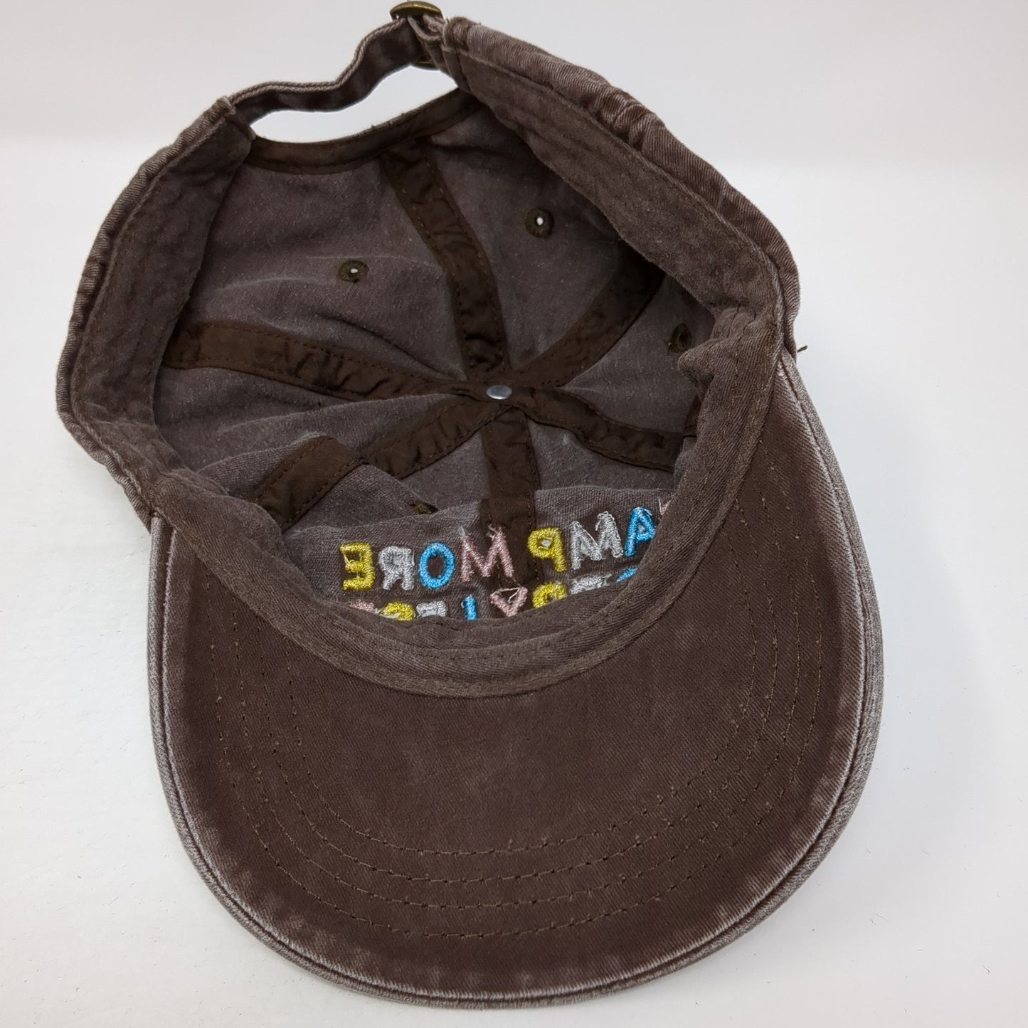 Camp More Worry Less Slideback Hat Brown One Size Solid Embroidered