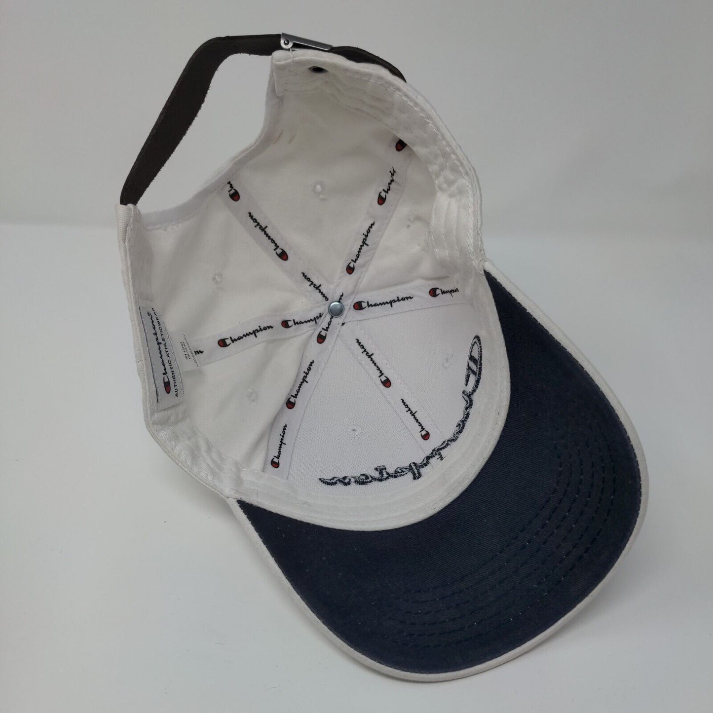 Champion Slideback Hat White OSFM Embroidered Adjustable Leather Strap