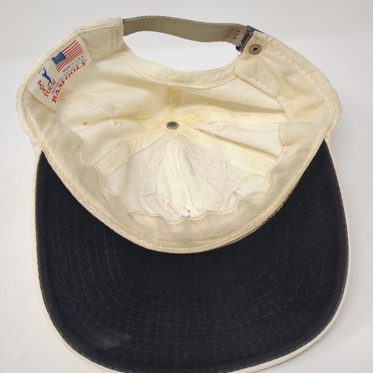 PGA Tour Logo Slideback Hat White One Size Adjustable Leather Strap