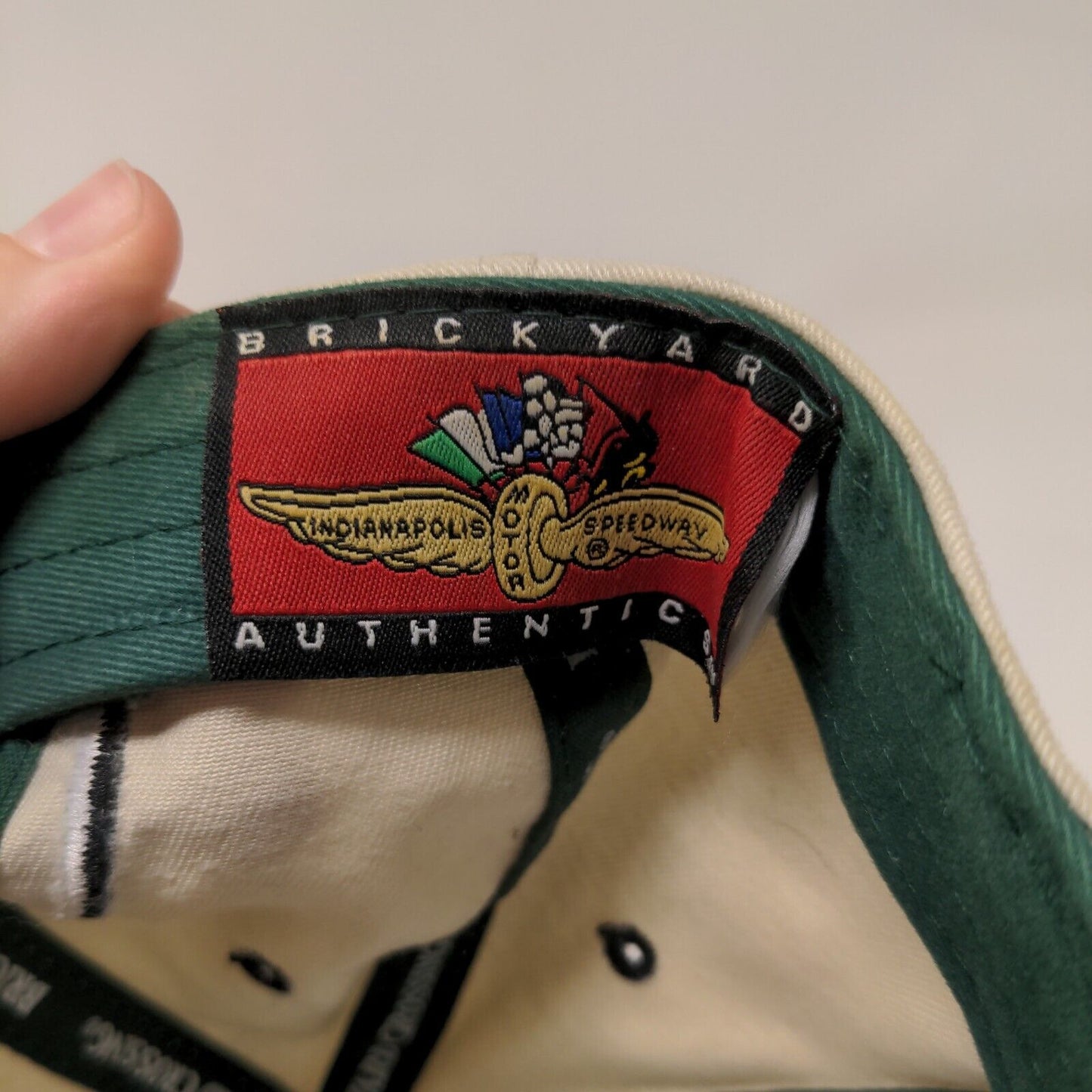 Brickyard Authentics Men's Strapback Hat Tan Green Embroidered Golf Logo