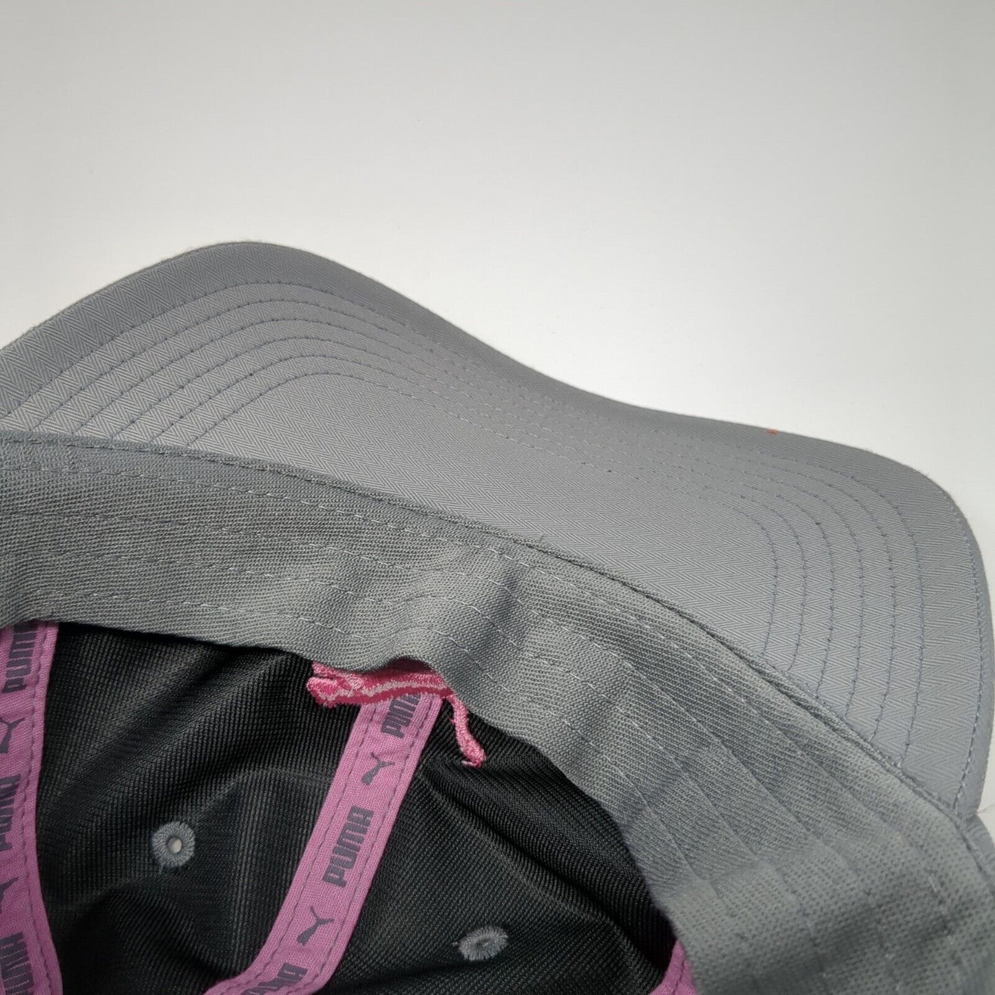 PUMA Slideback Hat Gray One Size Adjustable Embroidered Vented Holes 6 Panel
