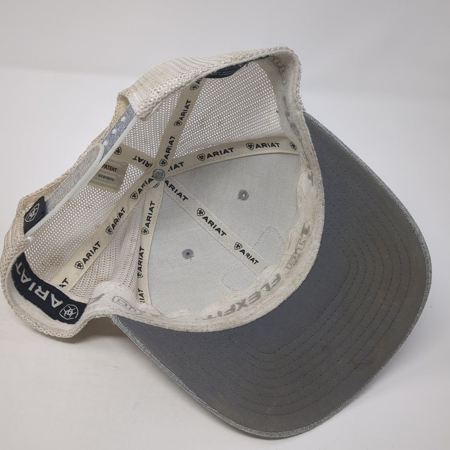 Ariat Logo Patch Snapback Trucker Hat Gray One Size Mesh Back Flexfit