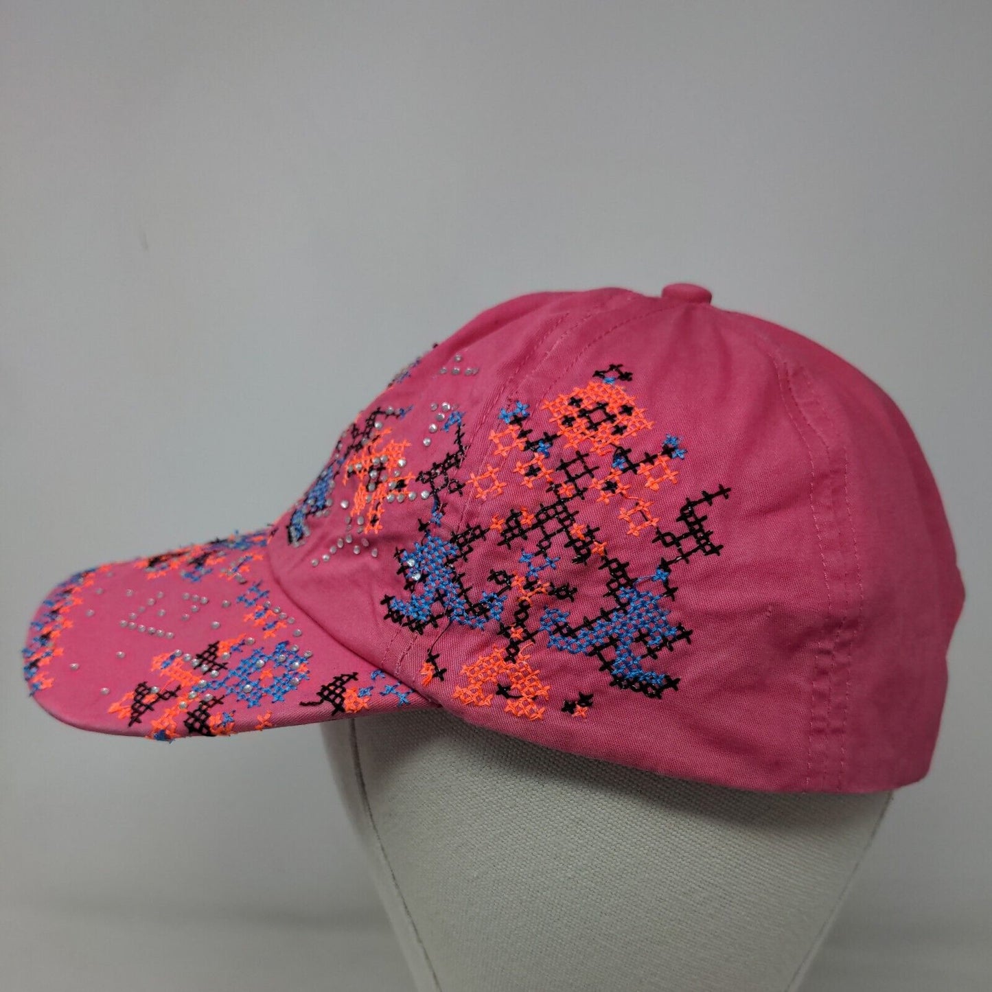 Unbranded Women's Slideback Hat Pink Bling Shiny Geometric Pattern 100% Cotton