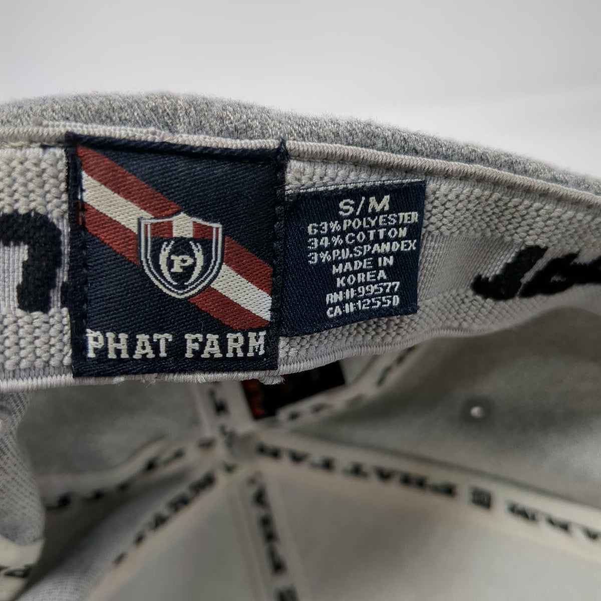 Phat Farm Baseball Cap Gray M Fitted Heather Script Logo Back Patch 6-Panel Hat
