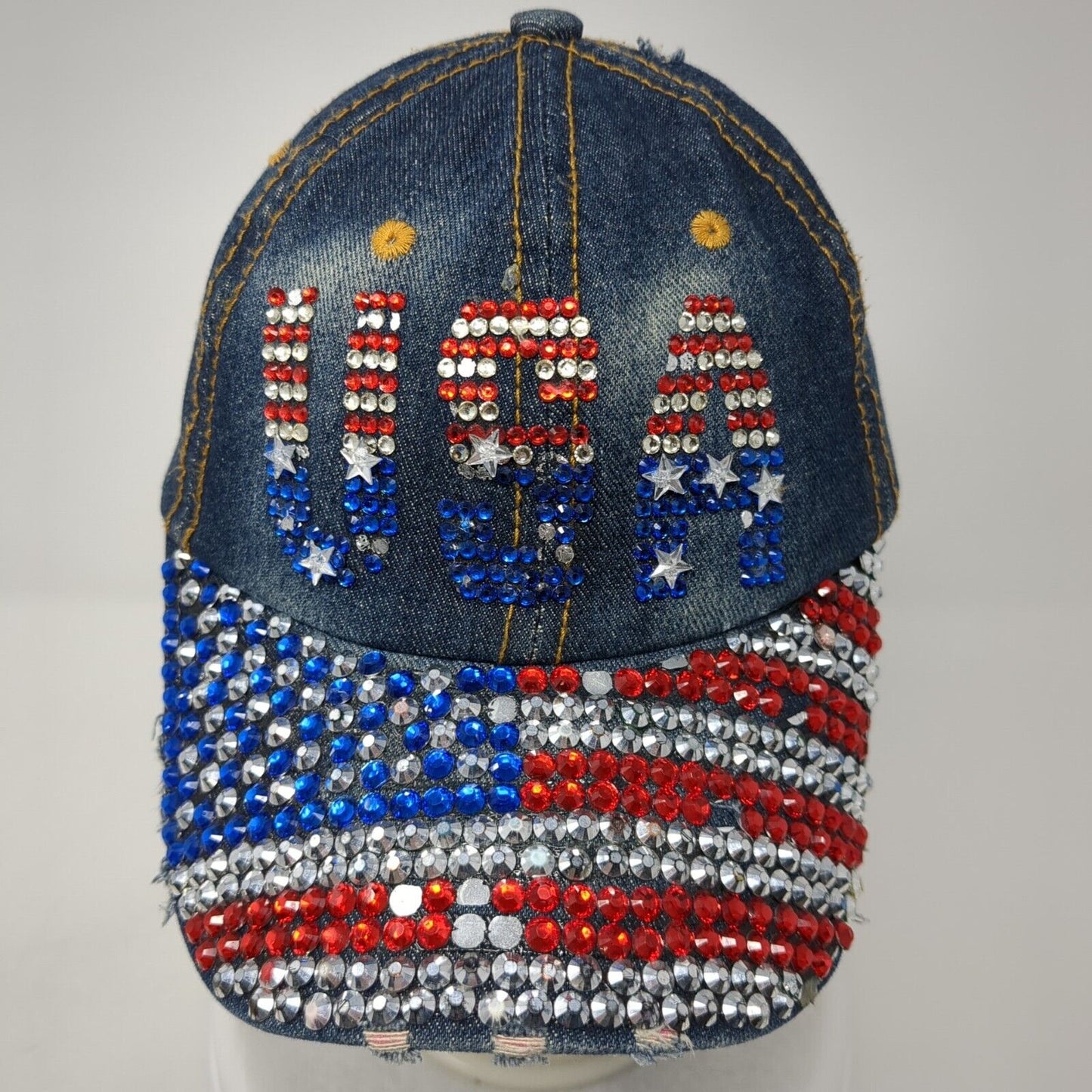 USA Bling Slideback Hat Multi One Size Adjustable Denim Rhinestone