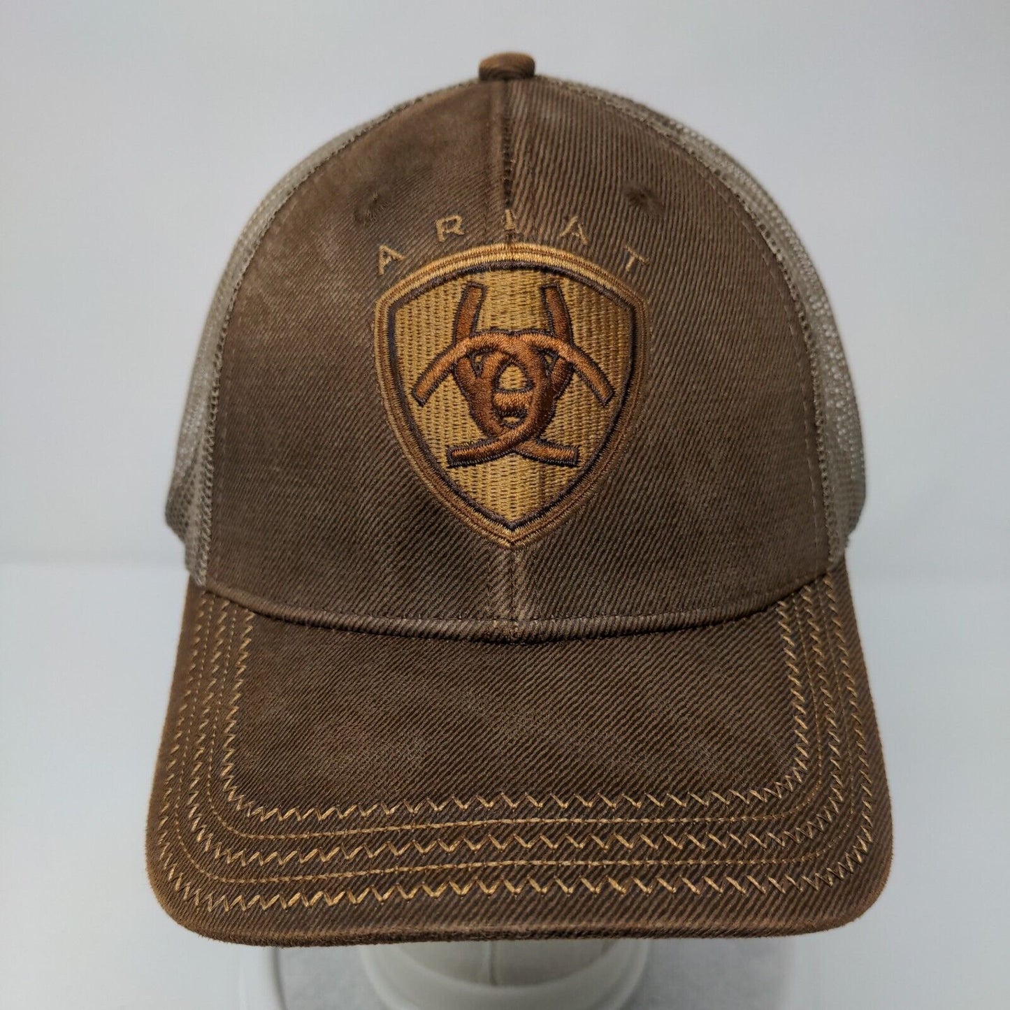 Ariat Snapback Trucker Hat Brown OSFM Adjustable Embroidered Mesh Back 6 Panel