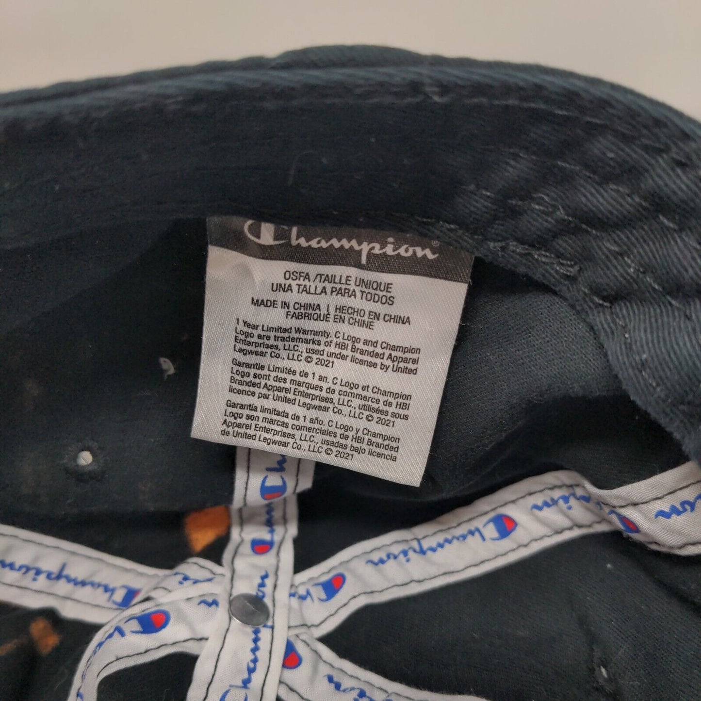 Champion Slideback Hat Black OSFA Adjustable Embroidered Logo 6 Panel