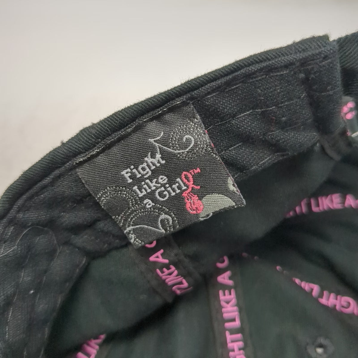 Fight Like a Girl Baseball Cap Black One Size Pink Ribbon Studded Slideback Hat