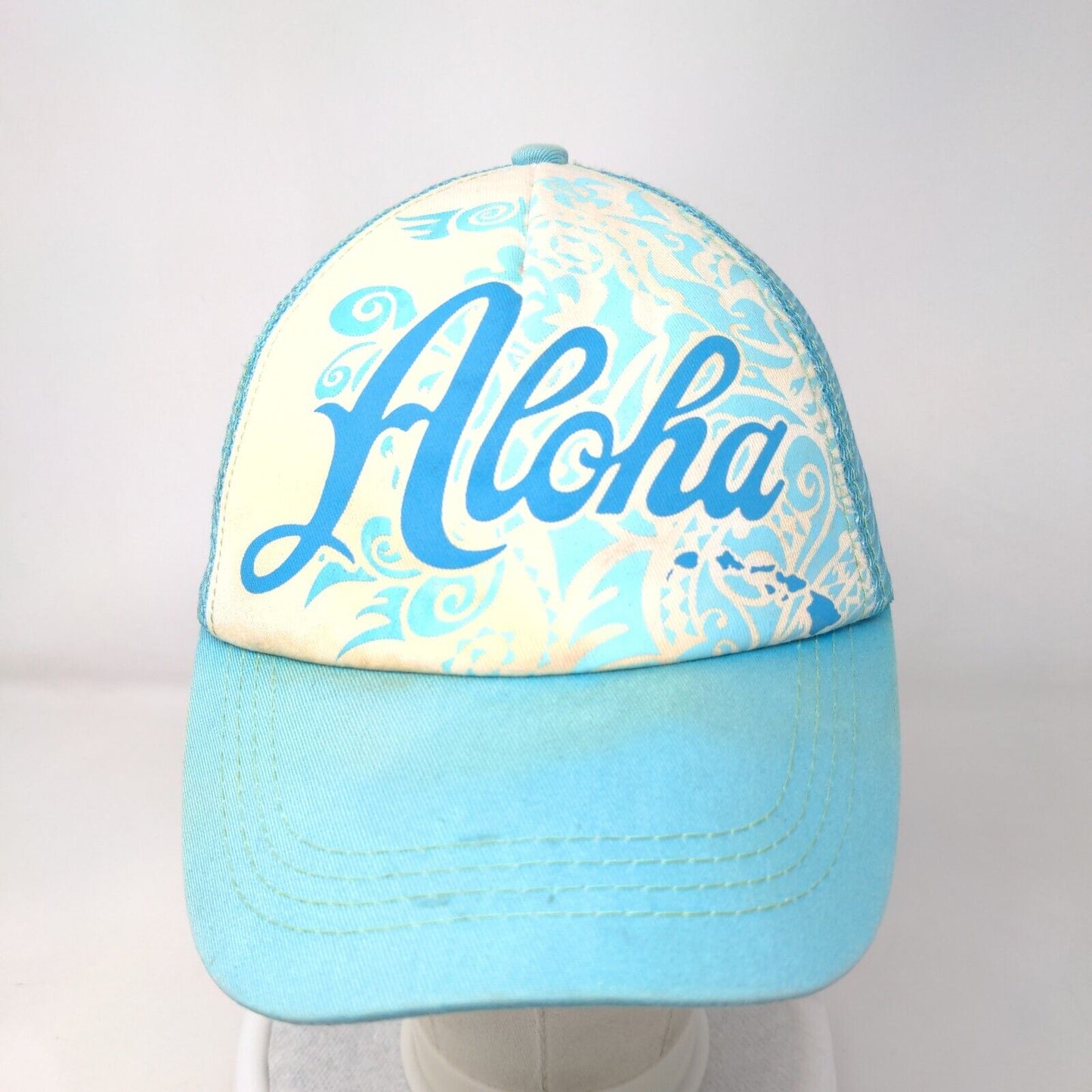 Aloha Snapback Mesh Back Trucker Hat Blue One Size Adjustable KC Hawaii