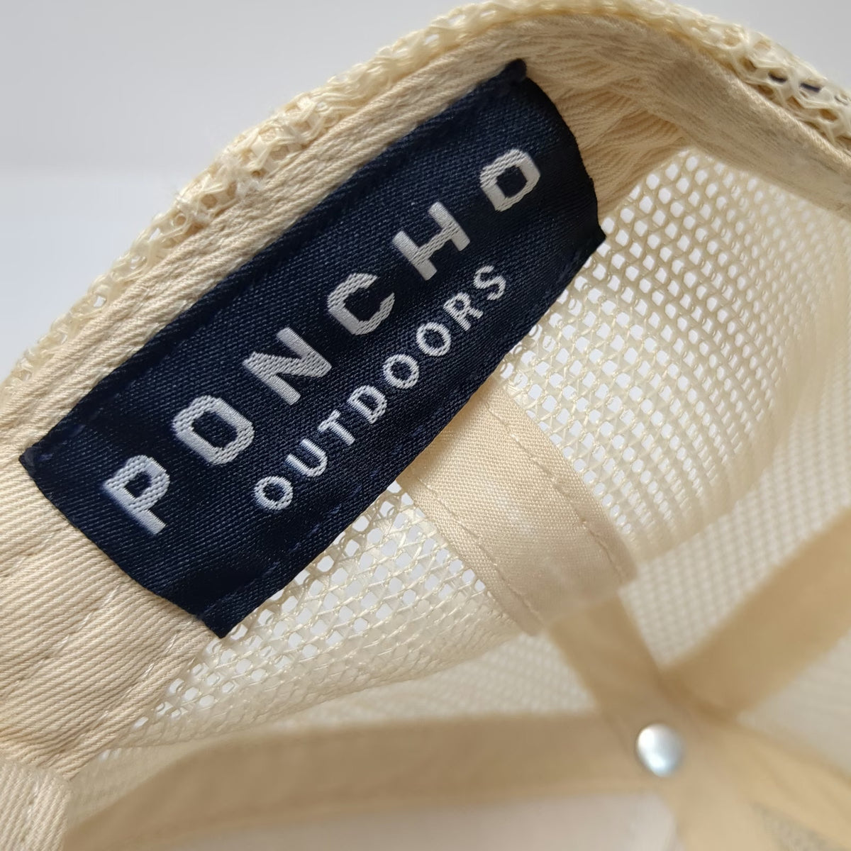 Poncho Outdoors Trucker Hat Beige One Size Mesh Back Blue Orange Rope and Ride