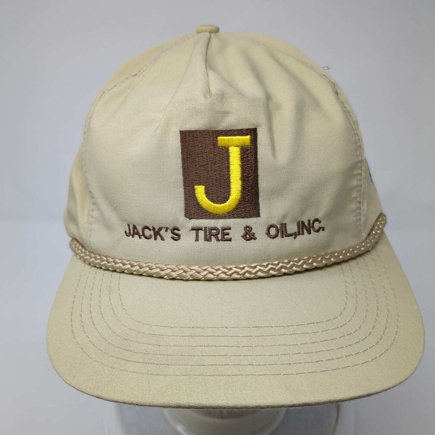 Jack's Tire & Oil Inc Slideback Hat Tan OS Adjustable Embroidered Rope Headtotoe