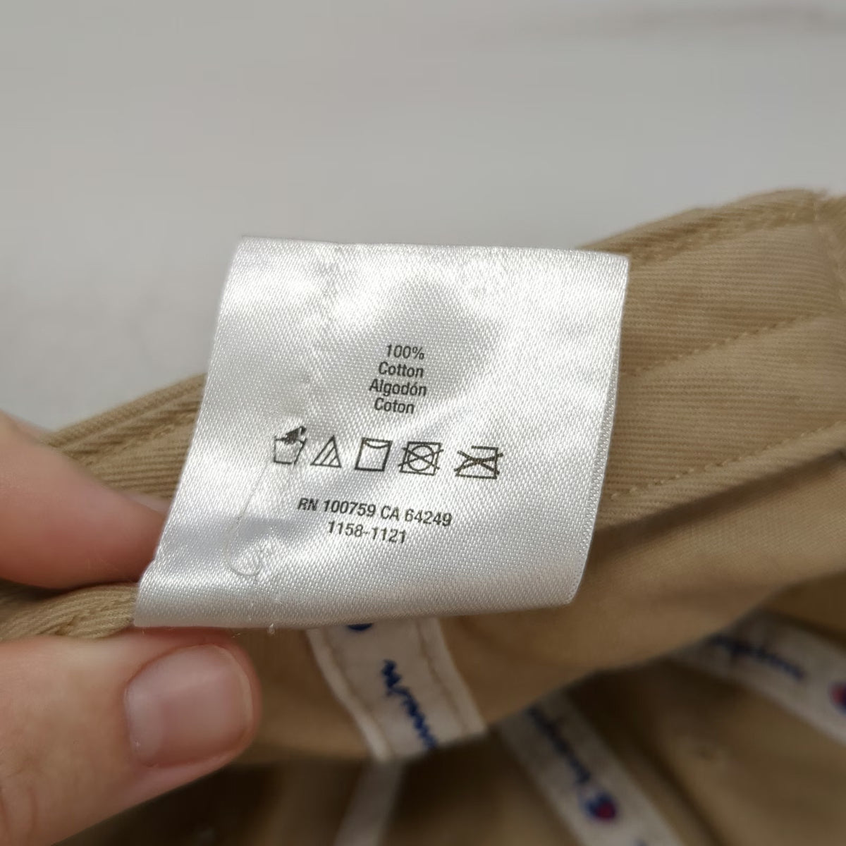 Champion 5 Panel Beige One Size Hat Cotton Slideback Script Logo Embroidered