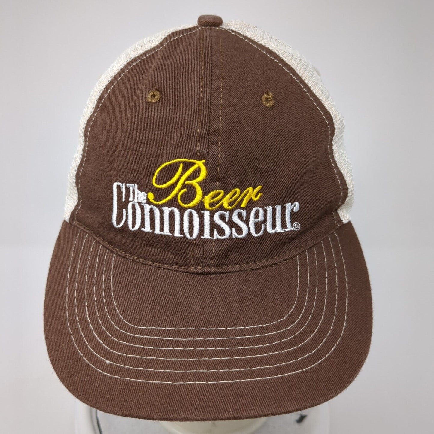 Beer The Connoisseur Snapback Trucker Hat Brown OS Adjustable Mesh Back Cotton