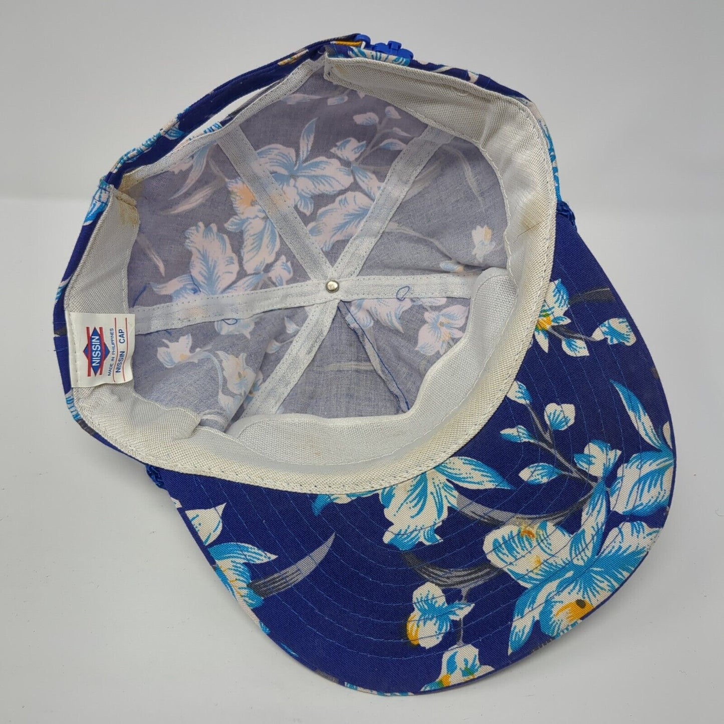 Albertsons Slideback Hat Blue One Size Adjustable Floral Print Rope Nissin Cap