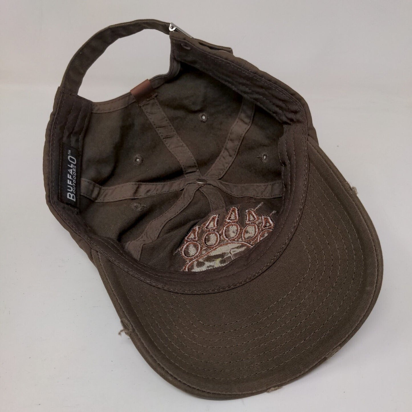 Bear Paw Slideback Hat Brown One Size Adjustable Distressed Buffalo Outdoors