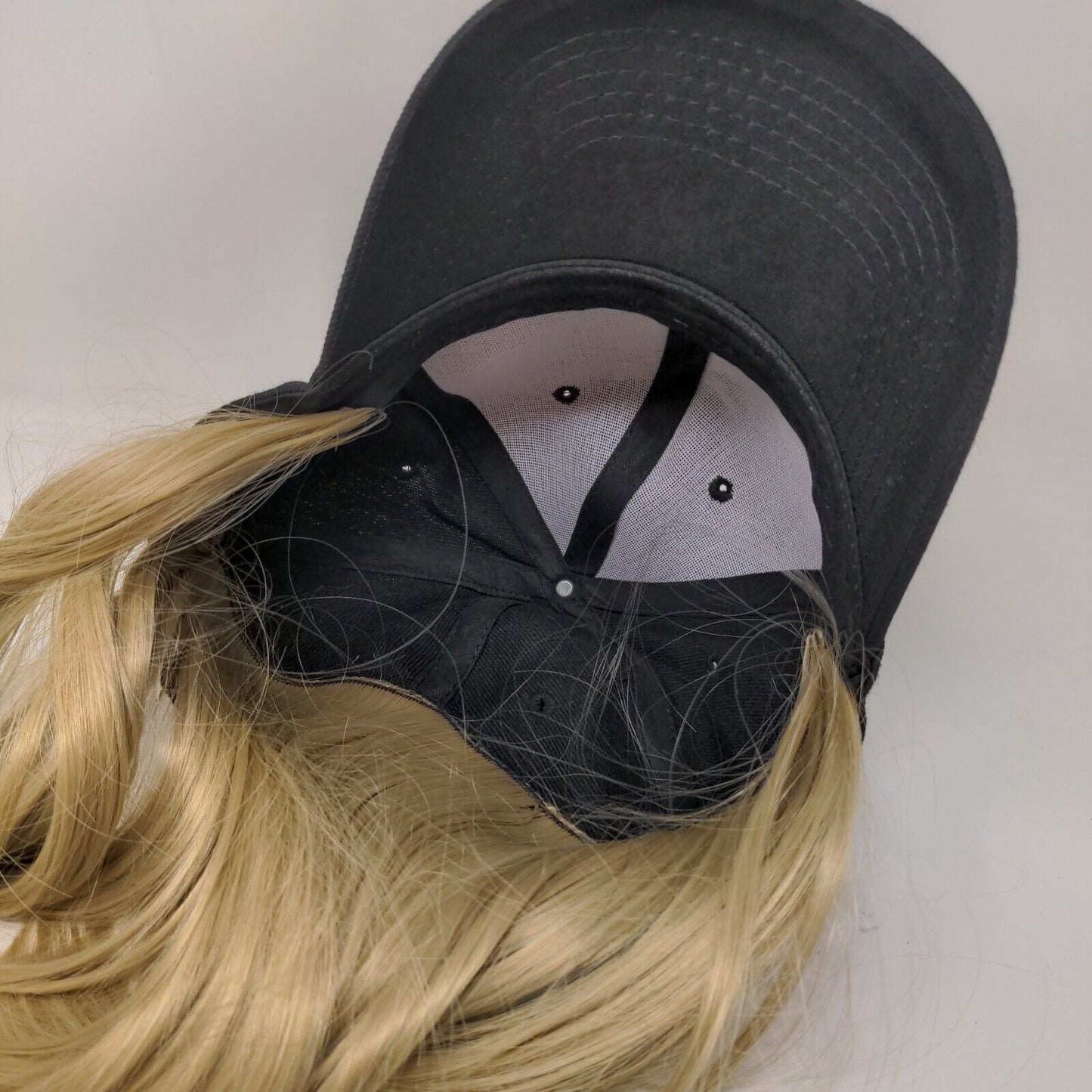 Unbranded Strapback Hat Hair Wig Black One Size 6 Panel Vent Holes