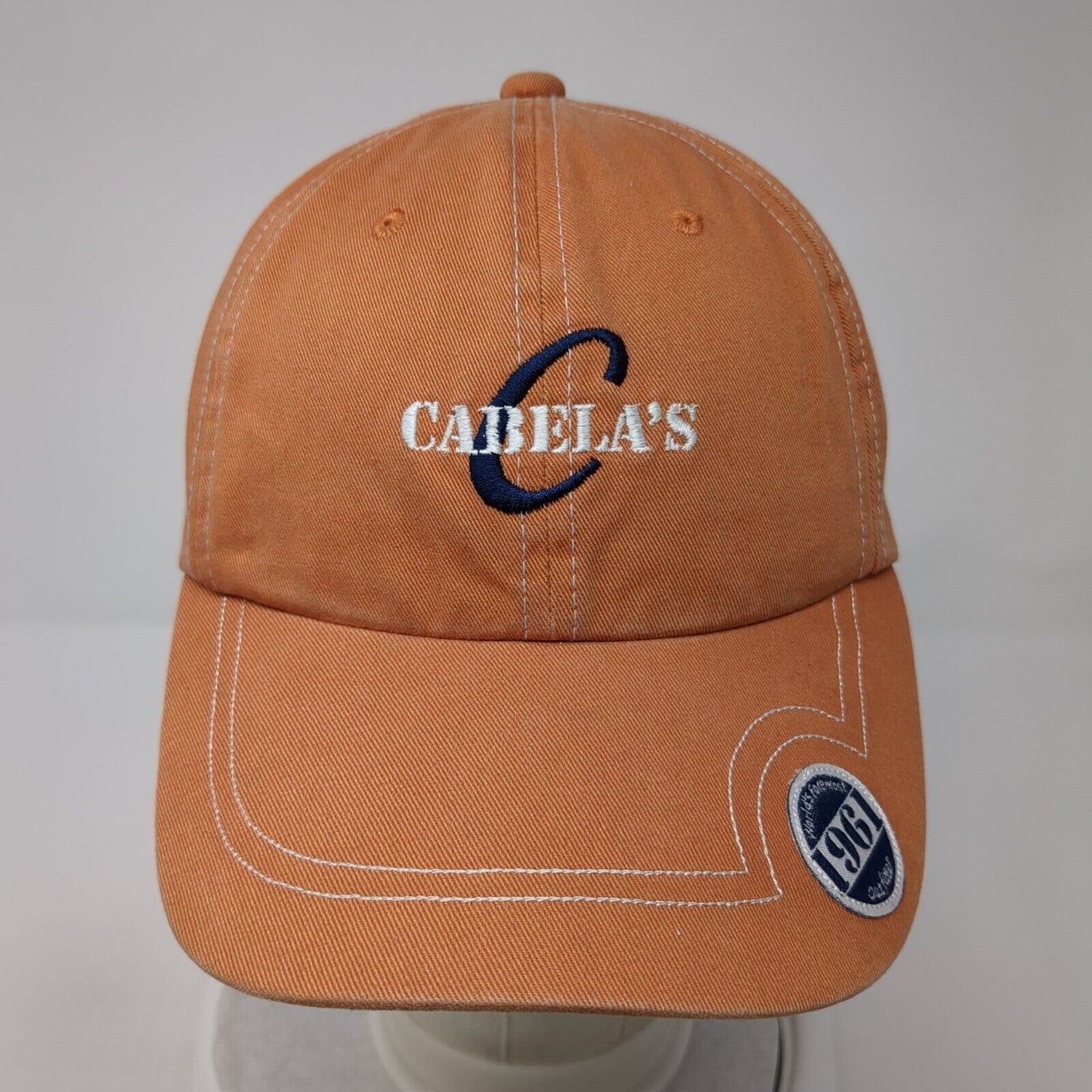 Cabela's Slideback Hat Orange One Size Adjustable Embroidered Patch