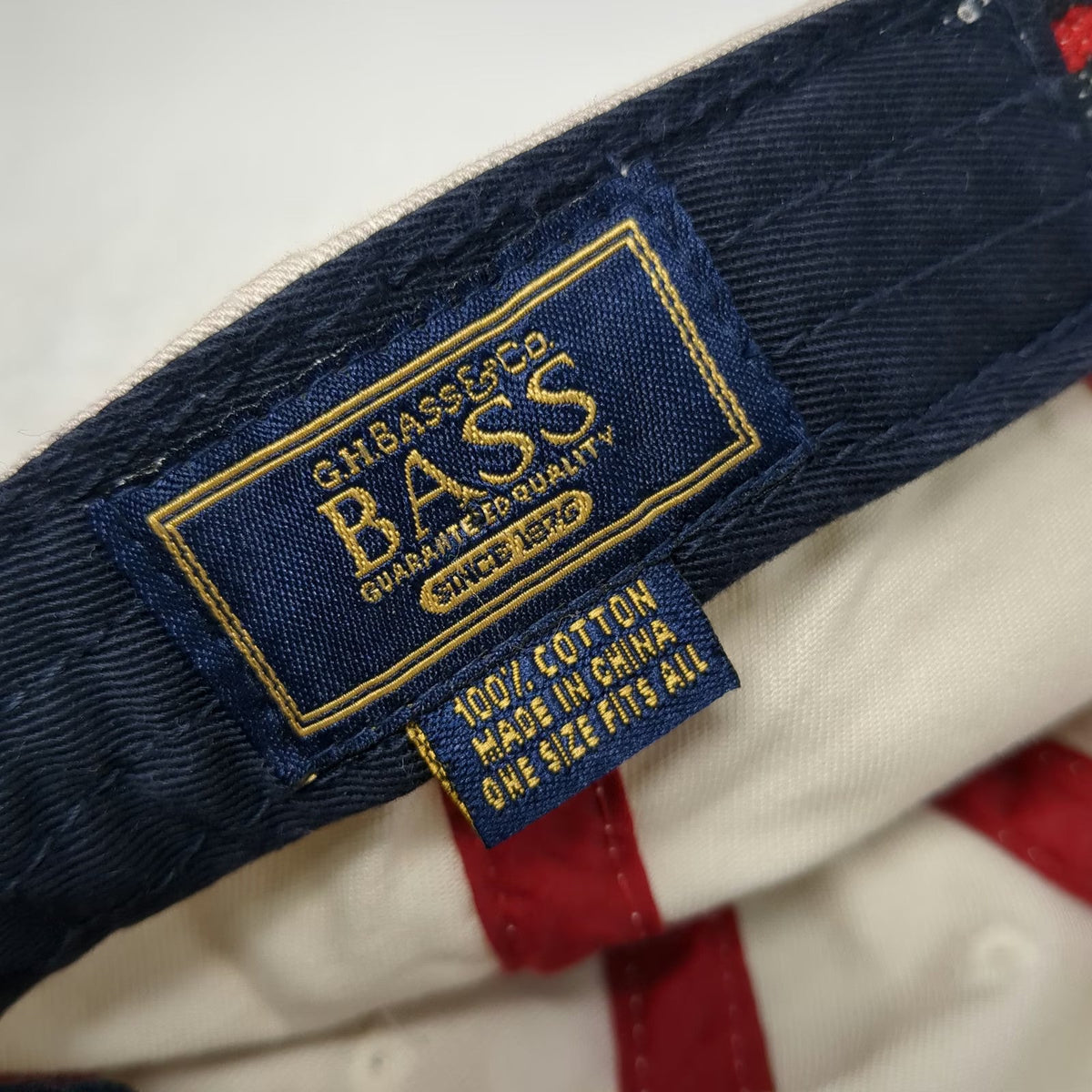 G.H. Bass Baseball Cap Beige One Size USA Shield Slideback Cotton Pattern Hat
