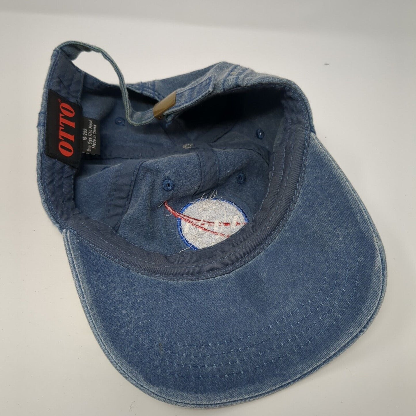 NASA Slideback Hat Blue One Size Adjustable Embroidered Denim Otto Cotton