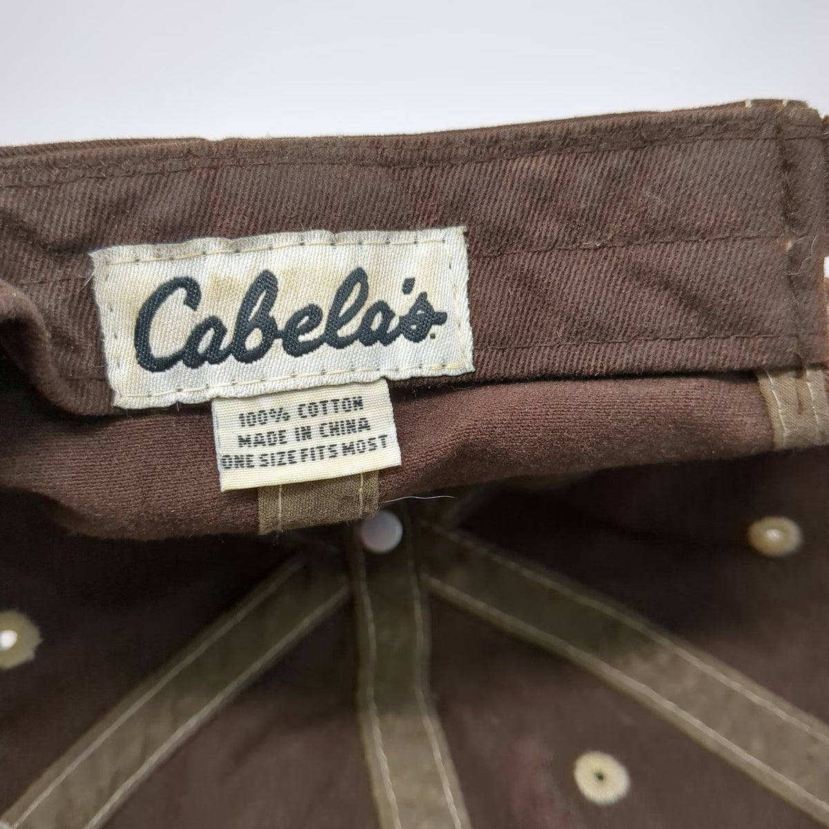 Cabela's Baseball Cap Brown OSFM Contrast Stitch Embroidered Logo Hat Outdoor