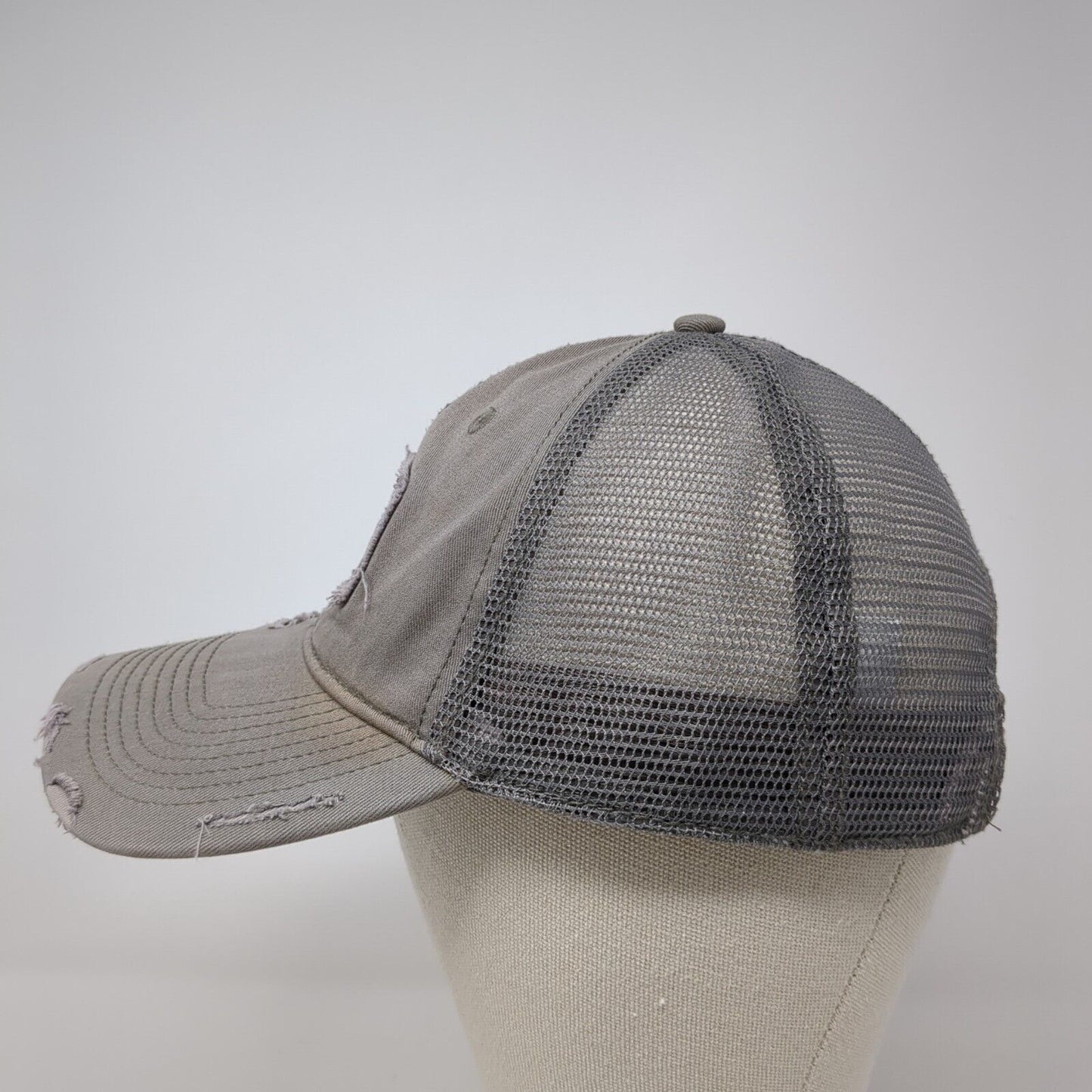Bass Pro Shops Slideback Hat Gray OS Adjustable Mesh Back Distressed Gone Fishin
