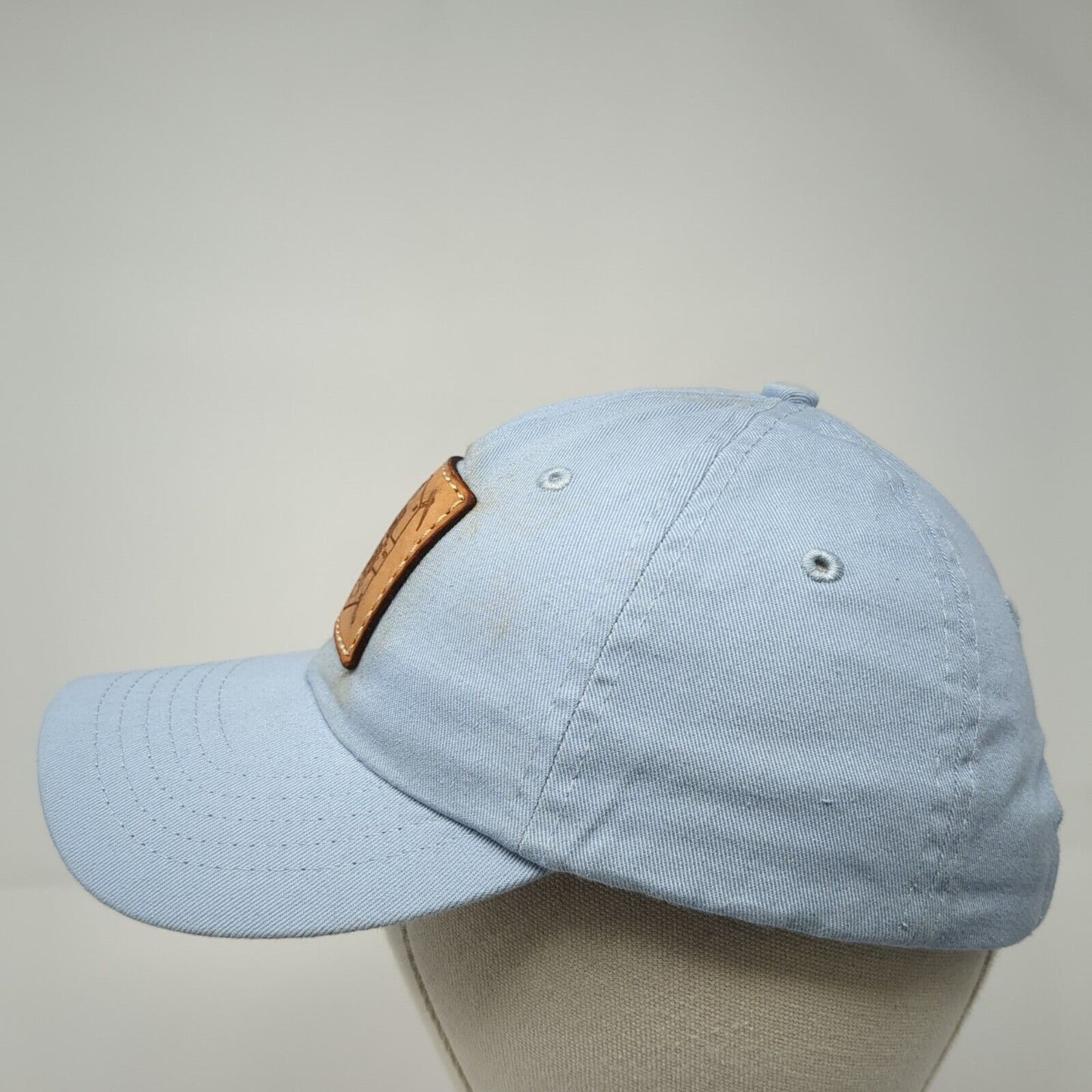 Unbranded Slideback Hat Blue OS Adjustable Leather Patch Vented Holes 6 Panel
