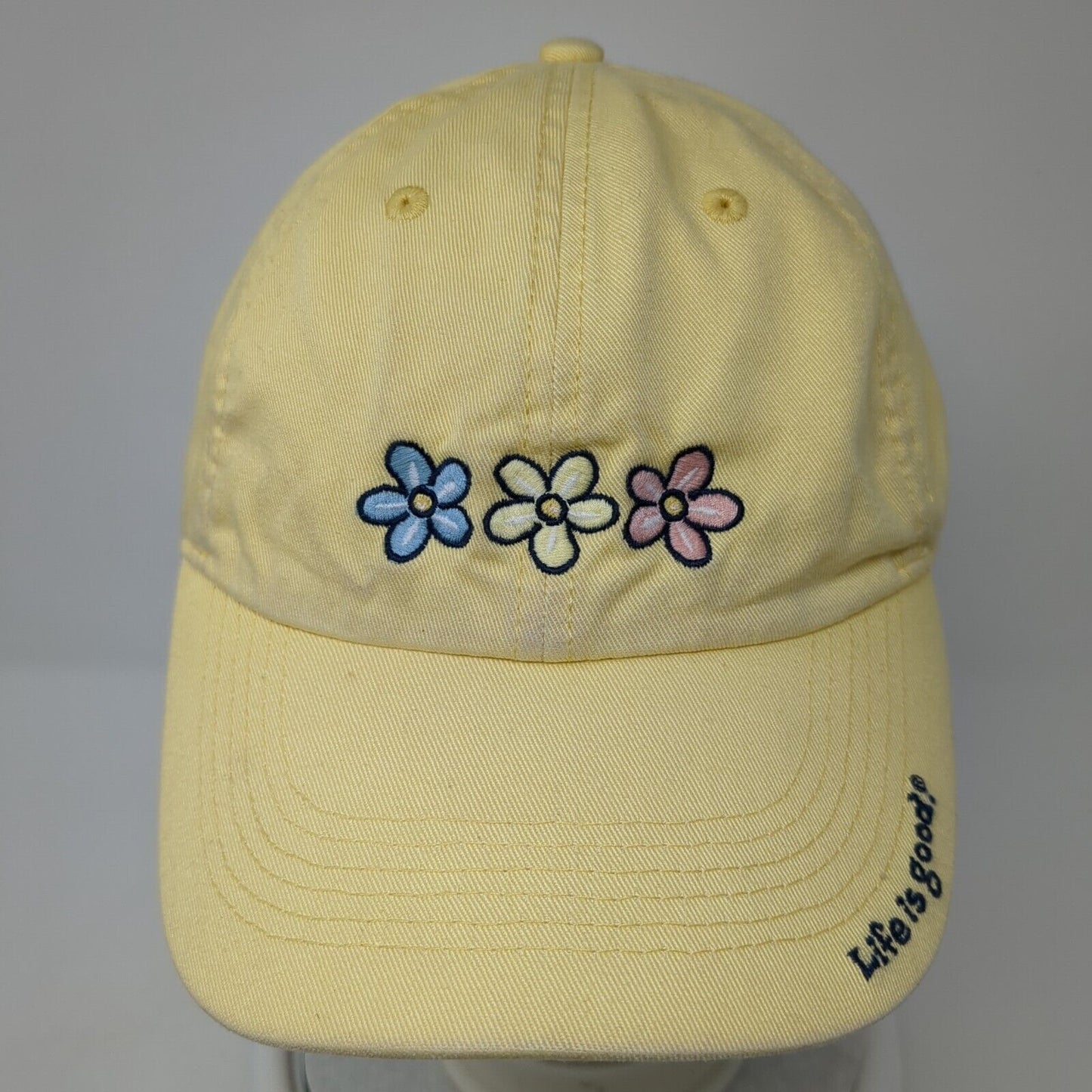 Life is Good Slideback Hat Yellow One Size Adjustable Floral 6 Panel Cotton