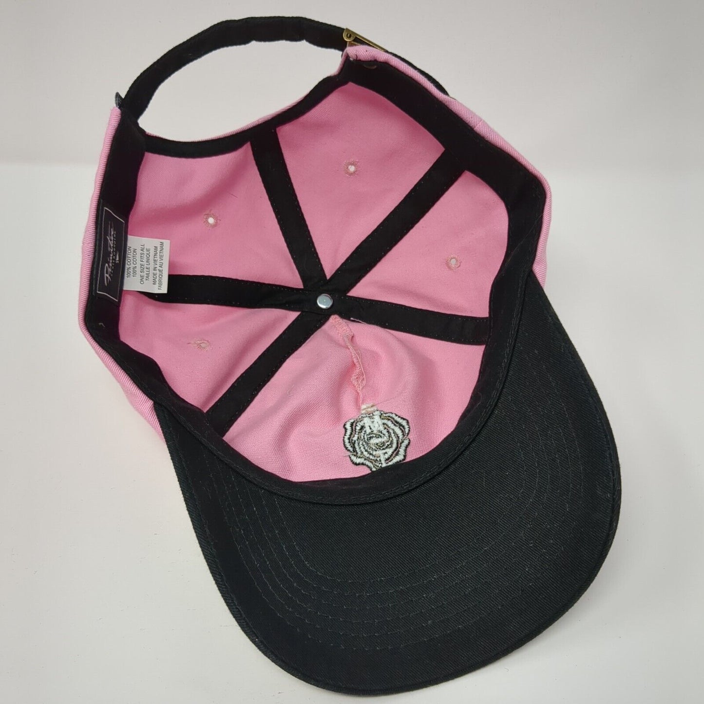Primitive Slideback Hat Pink One Size Adjustable Embroidered Floral Cotton