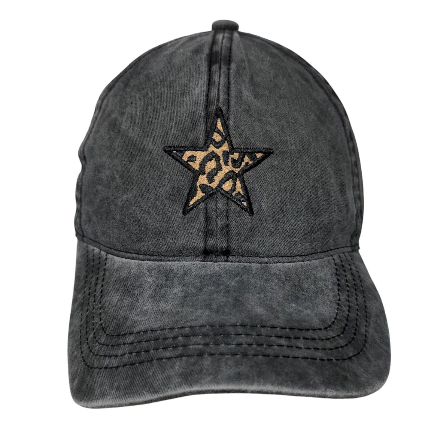 Animal Print Star Patch Slideback Hat Gray OSFM Leopard David And Young Cotton