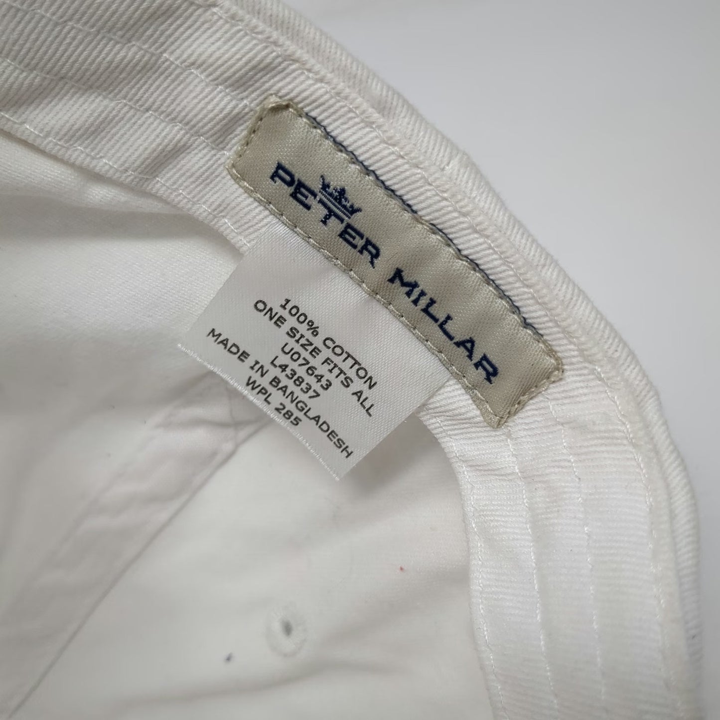 Peter Millar Baseball Cap White Vintage Y2K 2001 Logo Embroidered Slideback Hat