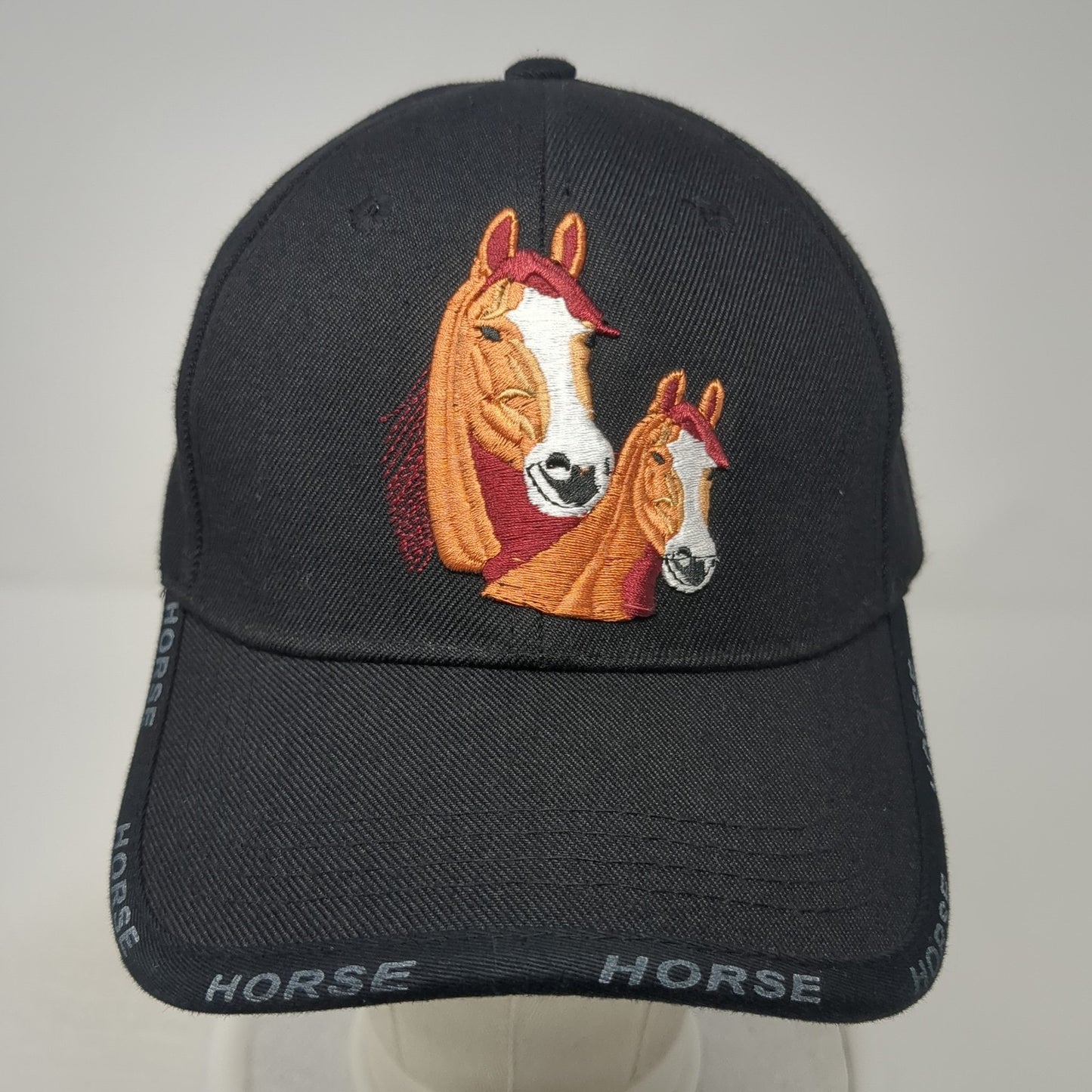 Horse Strapback Hat Black One Size Embroidered Adjustable Vent Holes