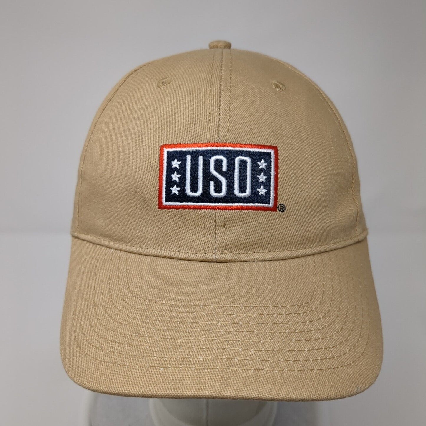 USO Support Our Heroes Slideback Hat Tan OS Adjustable Embroidered Patriotic