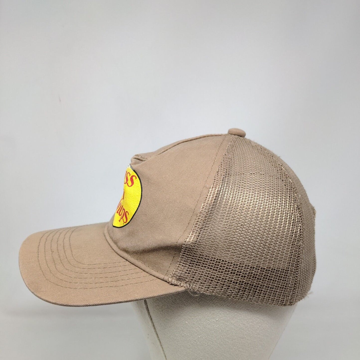 Bass Pro Shops Snapback Trucker Hat Tan OSFM Adjustable Mesh Back Gone Fishing
