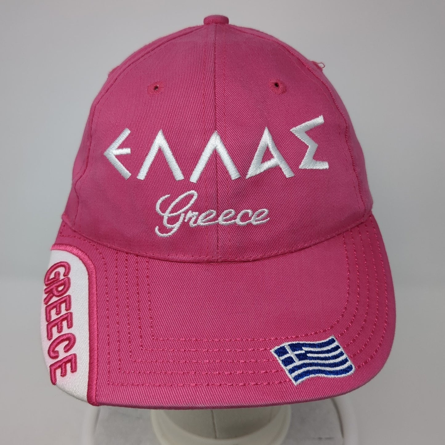 Greece Strapback Baseball Cap Pink One Size Adjustable Embroidered Patriotic