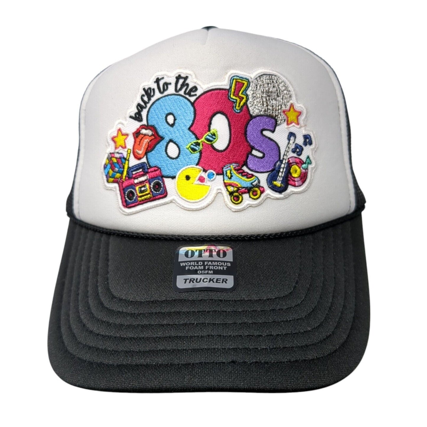 Back To The 80's Snapback Trucker Hat Black One Size Adjustable Embroidered Otto