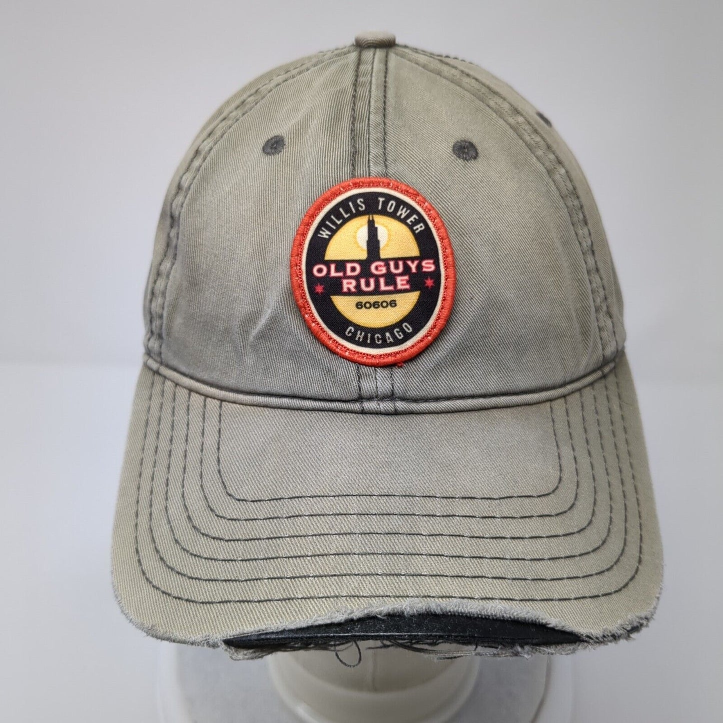 Willis Tower Chicago Old Guys Rule Slideback Hat Tan OS Adjustable Distressed