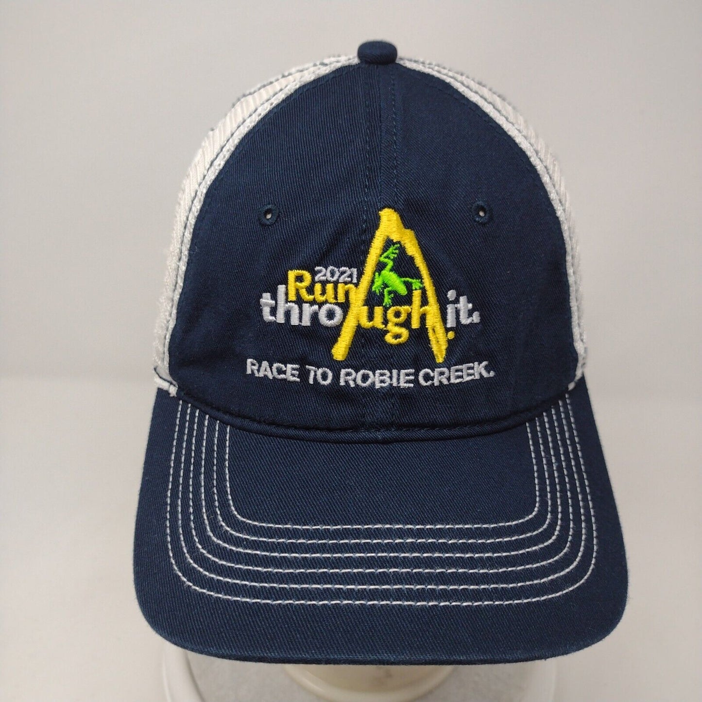2021 Run Through It Race To Robie Creek Trucker Hat Blue OSFA Mesh Back District