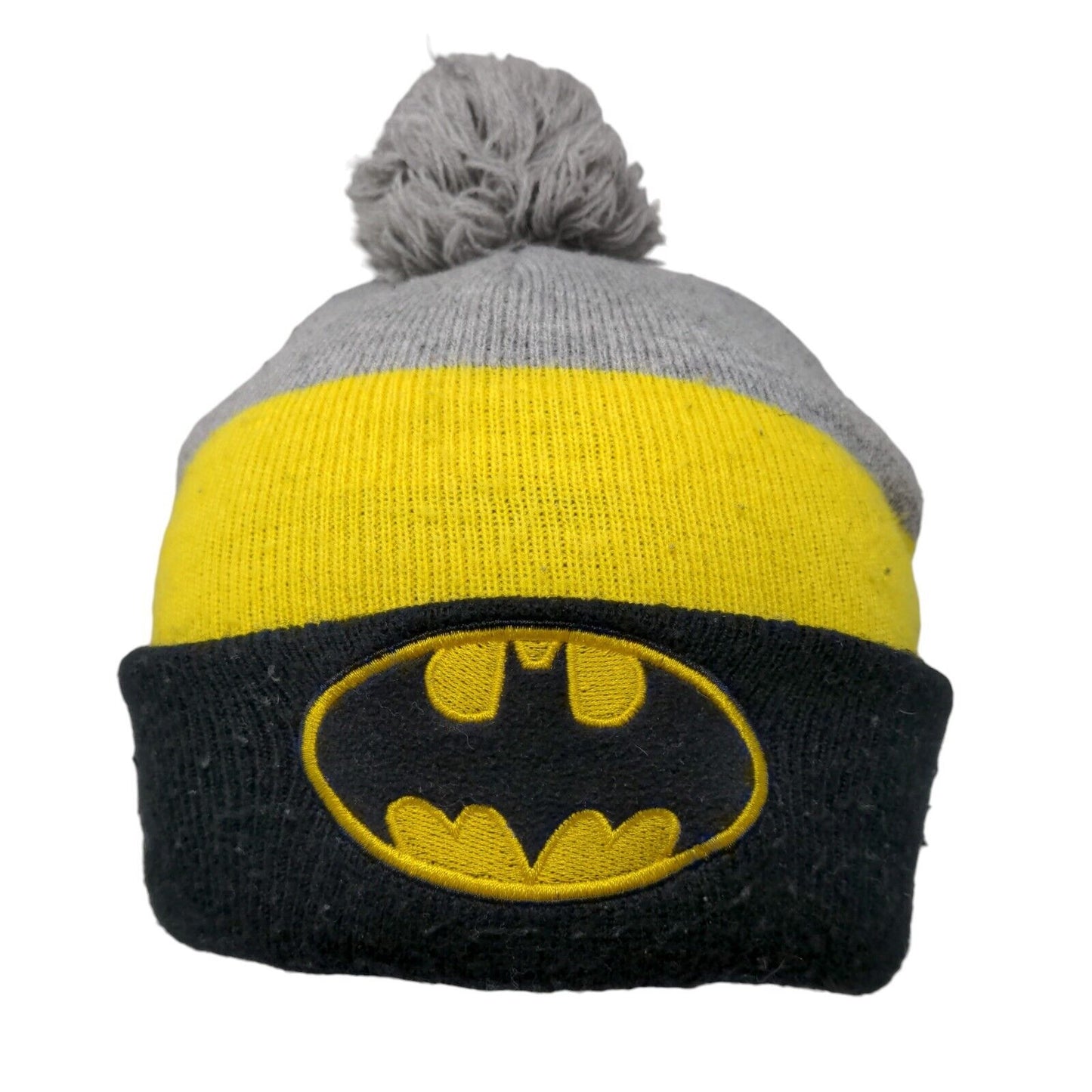 Batman Beanie Hat Multicolor OSFM Knitted Stretch Pom Pom Fleece Acrylic