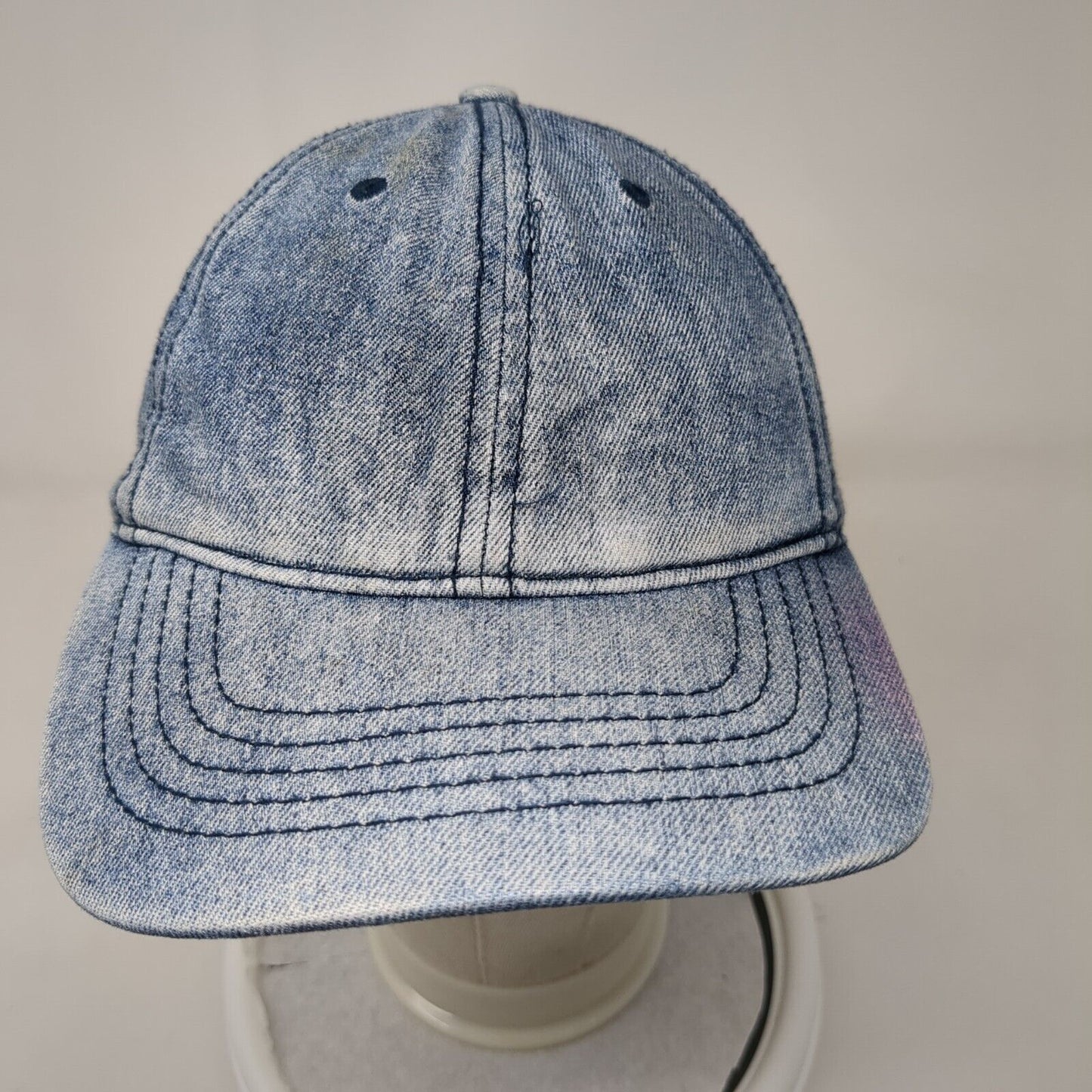 Unbranded Slideback Hat Blue One Size Leather Strap Denim Solid Blank